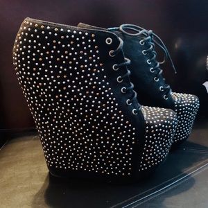 Black Studded Tall Wedge Booties